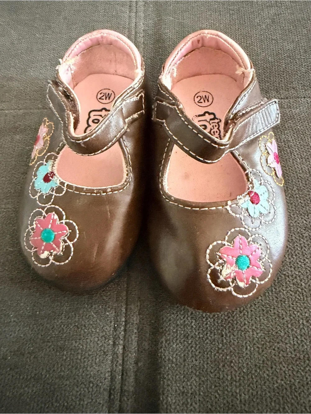 Baby & Walker Girls Brown Floral Mary Jane Shoes